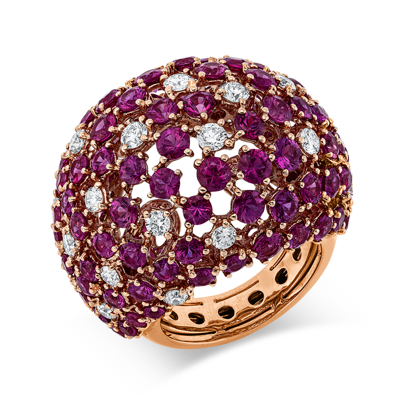 Ring 18 kt RG, 24 Brill. 1,57 ct, TW-vsi/si, 92 Rubine 10,33 ct rot