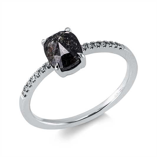 Ring 18 kt WG, 14 Brill. 0,05 ct, I-si, 1 Dia.Split 1,13 ct, schwarz