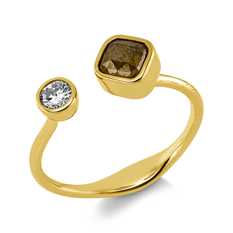 Ring 18 kt GG, 1 Brill. 0,16 ct, I-si/pi, 1 Dia.Split 0,49 ct, gelb
