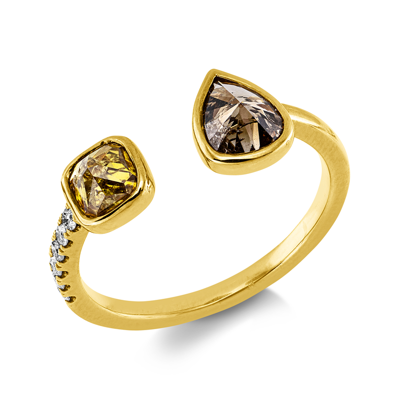 Ring 18 kt GG, 6 Brill. 0,08 ct, TW-si/pi, 2 Fant-Schl. 1,17 ct, fancy