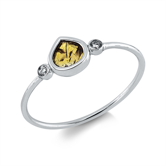 Ring 18 kt WG, 2 Brill. 0,02 ct, I-si, 1 Dia.Split 0,24 ct, braun
