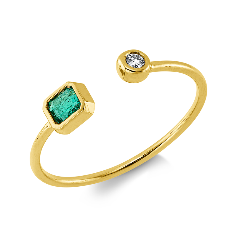 Ring 18 kt GG, 1 Brill. 0,04 ct, I-si/pi, 1 Smaragd 0,18 ct grün