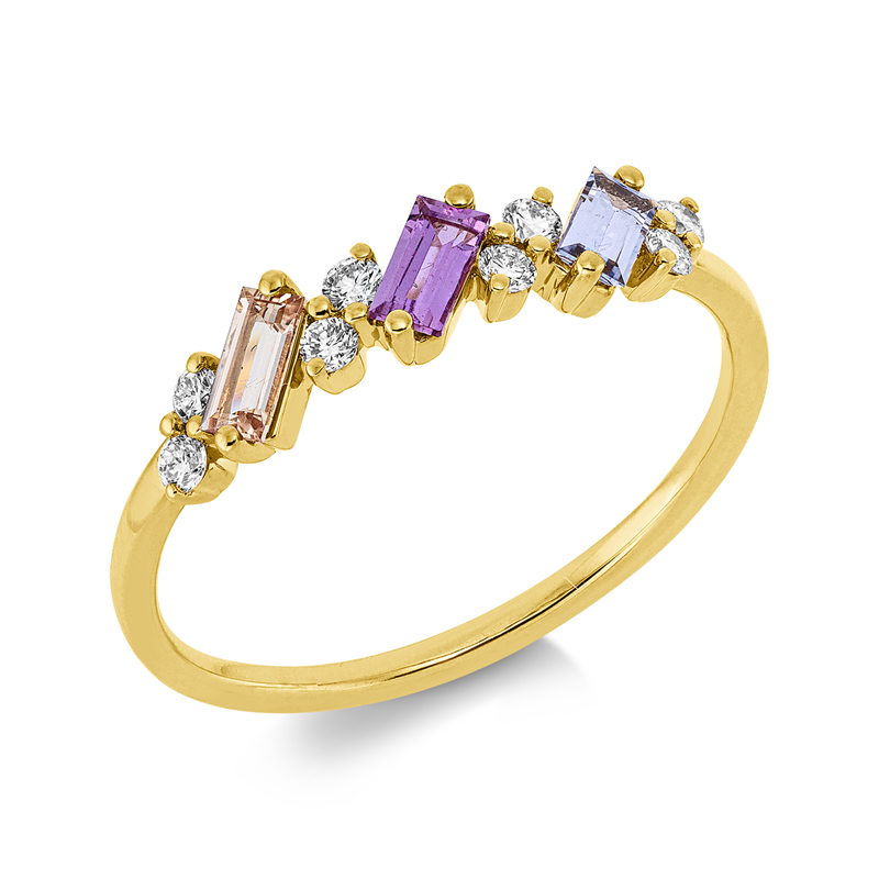 Ring 18 kt GG, 8 Brill. 0,14 ct, TW-si/pi, 3 Saphire 0,38 ct multicolor