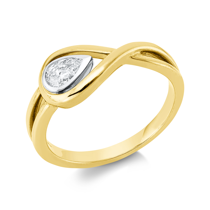 Ring 18 kt GG+WG, 1 Tropfen 0,28 ct, TW-vsi