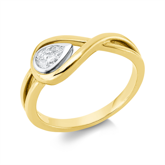 Ring 18 kt GG+WG, 1 Tropfen 0,28 ct, TW-vsi