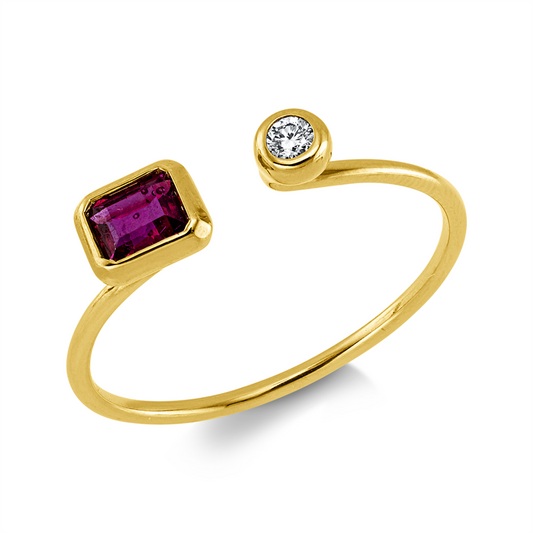 Ring 18 kt GG, 1 Brill. 0,04 ct, I-si/pi, 1 Rubin 0,31 ct rot