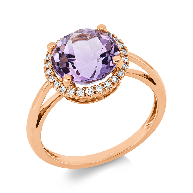 Ring 18 kt RG, 26 Brill. 0,14 ct, TW-si, 1 Amethyst 2,80 ct pink
