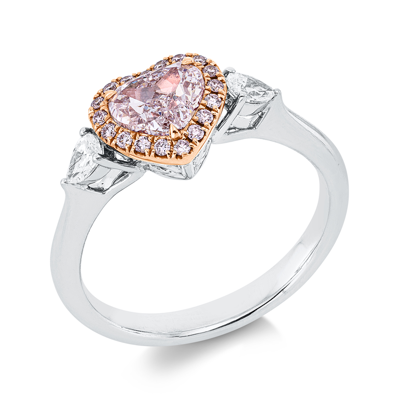 Ring 18 kt WG+RG, GIA 2476153517,  1 He. 1,00 ct, pink-vs2, 18 Brill. 0,10 ct, pink, 2 Tr 0,20 ct, TW-si