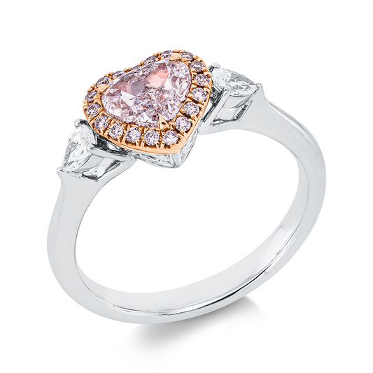 Ring 18 kt WG+RG, GIA 2476153517,  1 He. 1,00 ct, pink-vs2, 18 Brill. 0,10 ct, pink, 2 Tr 0,20 ct, TW-si