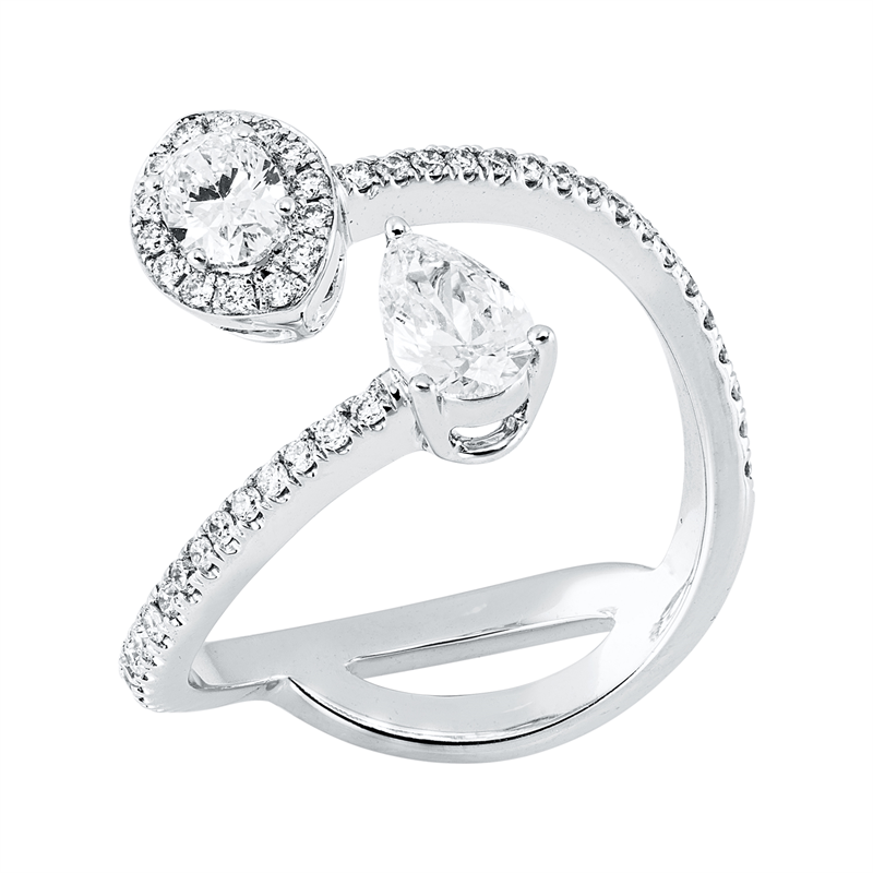 Ring 18 kt WG, 2 Fant-Schl. 0,62 ct, F-si, 49 Brill. 0,29 ct, F-si