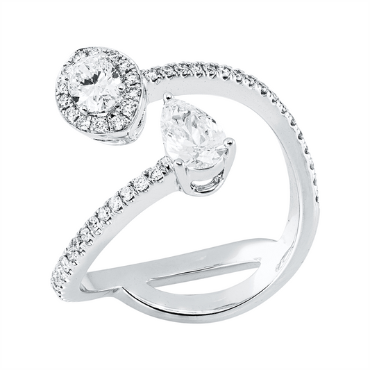 Ring 18 kt WG, 2 Fant-Schl. 0,62 ct, F-si, 49 Brill. 0,29 ct, F-si