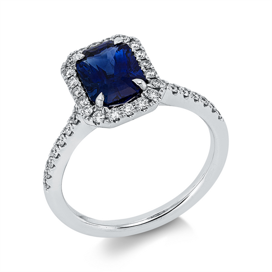 Ring 18 kt WG, GRS2019-072203, 36 Brill. 0,34 ct, TW-vsi, 1 Saphir 2,05 ct blau