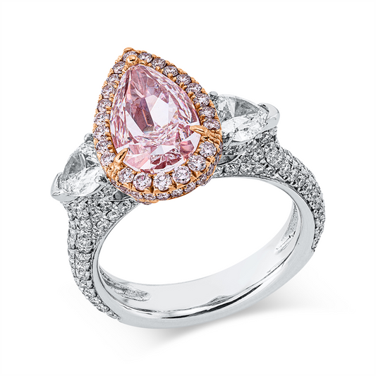 18kt WG+RG, GIA, 62 Brill.0,40 ct,pink-vsi, 2 He 0,70 ct, 137 Brill. 0,86 ct,TW-vsi, 1 Tr 2,39 ct,pink-vvs