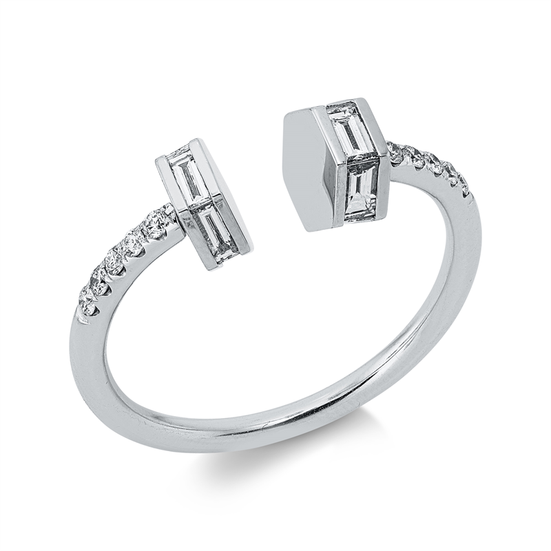 Ring 18 kt WG, 6 Brill. 0,34 ct, TW-si, 6 Bag. 0,22 ct, TW-vsi, 10 Brill. 0,11 ct, TW-si