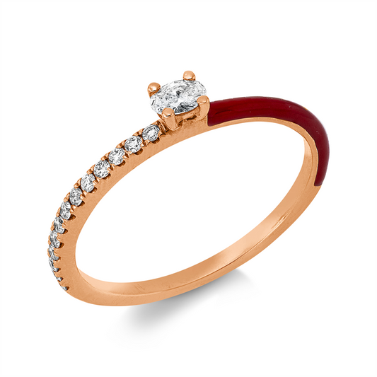 Ring 18 kt RG, 1 Oval 0,08 ct, TW-vsi, 13 Brill. 0,09 ct, TW-si, 1 Emaille 0,05 ct rot