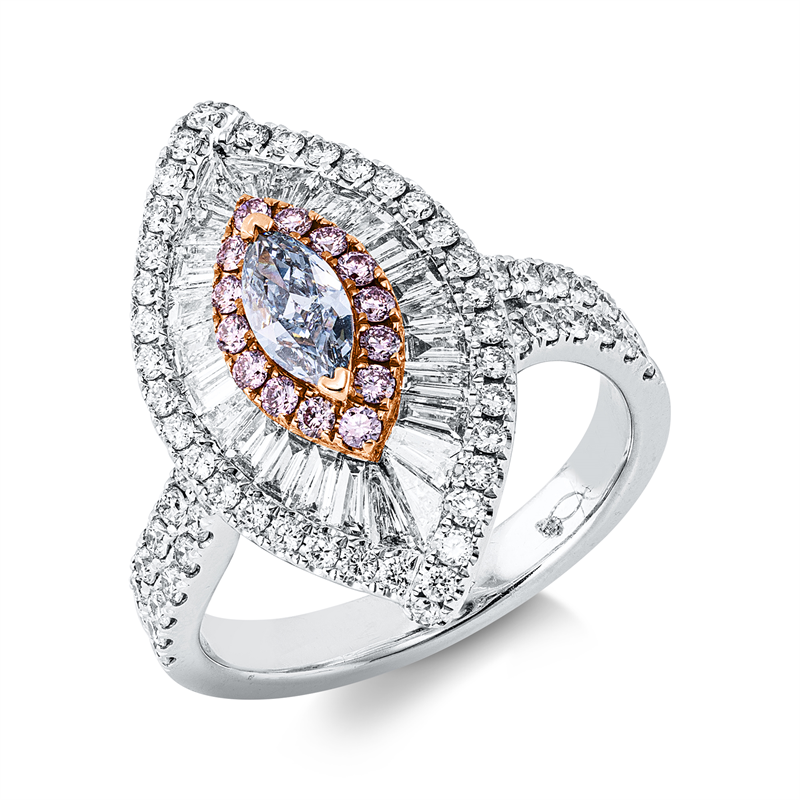 Ring 18 kt,GIA 2171277154,1 Nav.0,27ct, blau-vs1,92 Fant-Schl 1,38ct, F-vvs/vs, 14 Brill.0,15ct, pink