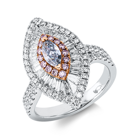 Ring 18 kt,GIA 2171277154,1 Nav.0,27ct, blau-vs1,92 Fant-Schl 1,38ct, F-vvs/vs, 14 Brill.0,15ct, pink