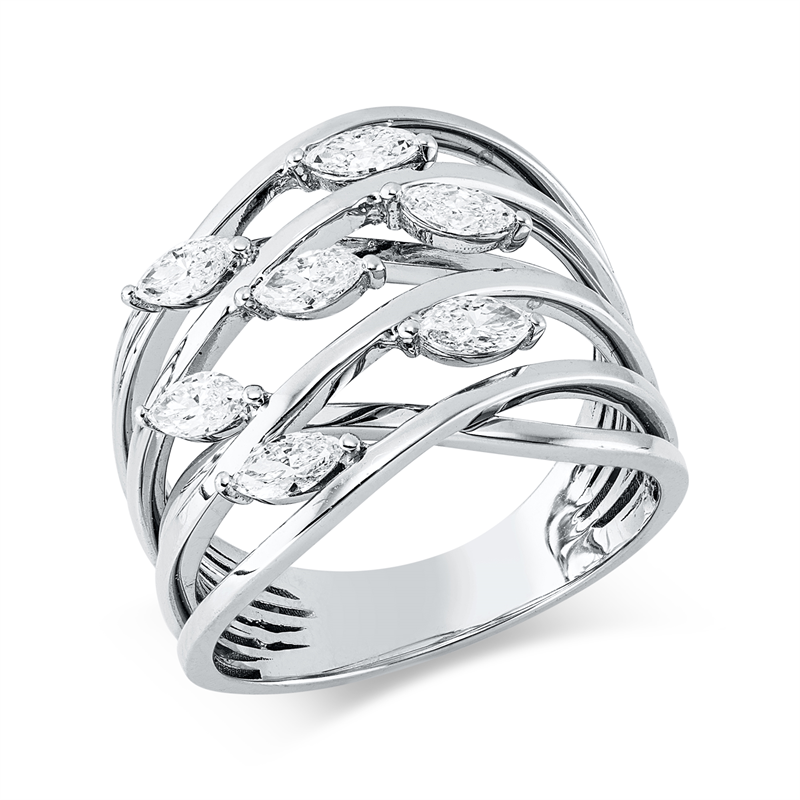 Ring 18 kt WG, 7 Nav. 0,93 ct, TW-vsi