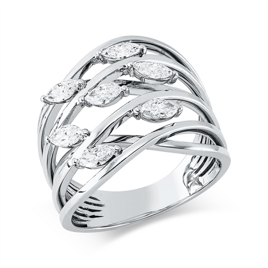 Ring 18 kt WG, 7 Nav. 0,93 ct, TW-vsi
