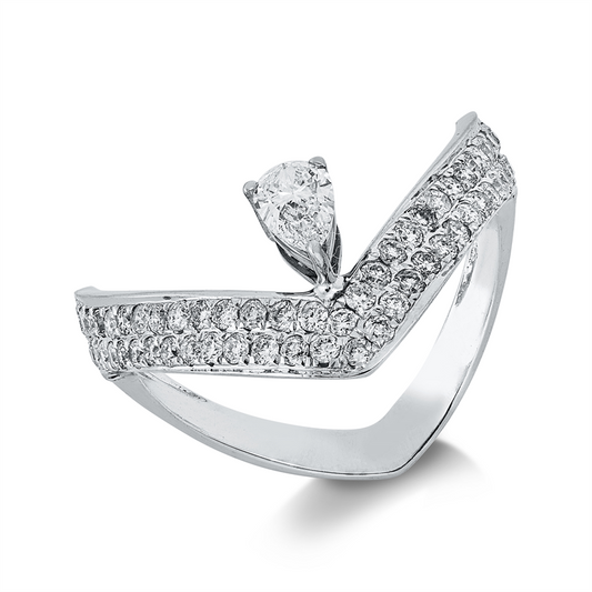 Ring 18 kt WG, 1 Tropfen 0,15 ct, TW-vsi, 58 Brill. 0,50 ct, TW-si/pi