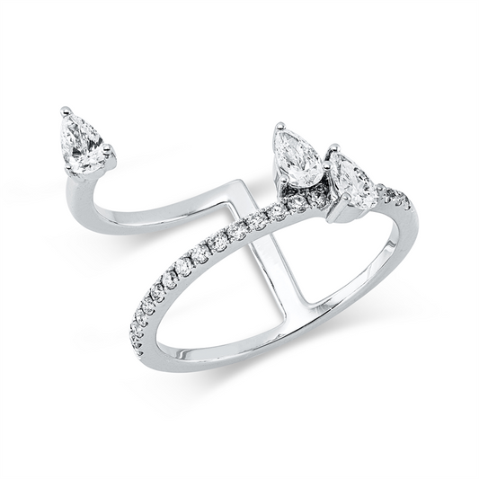 Ring 18 kt WG, 3 Tropfen 0,44 ct, TW-vsi, 19 Brill. 0,16 ct, TW-si