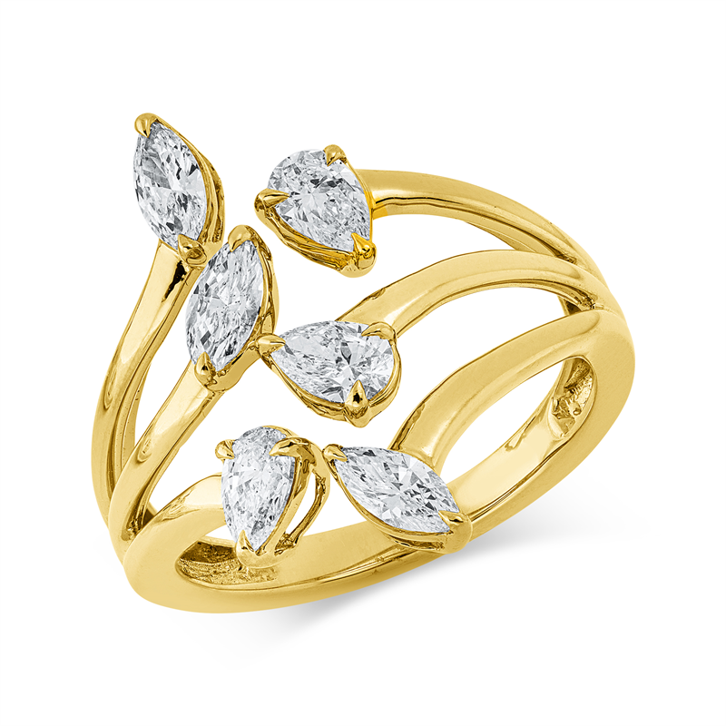 Ring 18 kt GG, 3 Tropfen 0,54 ct, TW-si, 3 Nav. 0,45 ct, TW-si