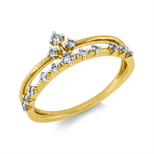 Ring 18 kt GG+WG, 14 Brill. 0,15 ct, I-si