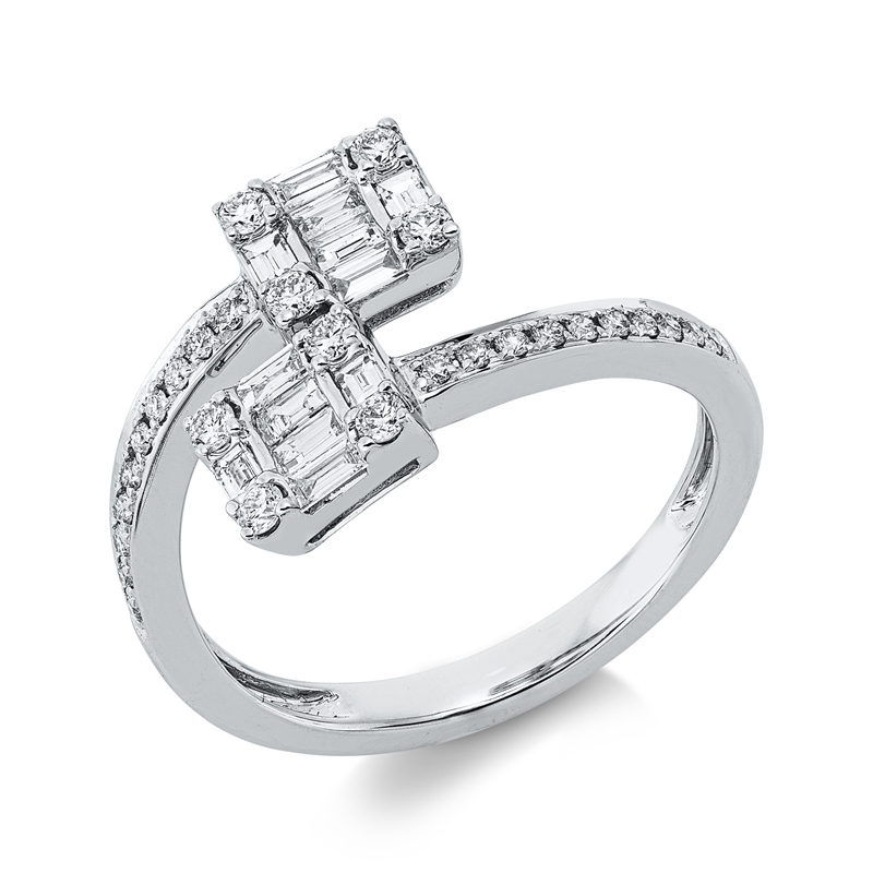 Ring 18 kt WG, 4 Bag. 0,08 ct, 8 Bag. 0,25 ct, TW-vsi/si, 8 Br. 0,15 ct, TW-si/pi, 20 Br. 0,12 ct, W-pi