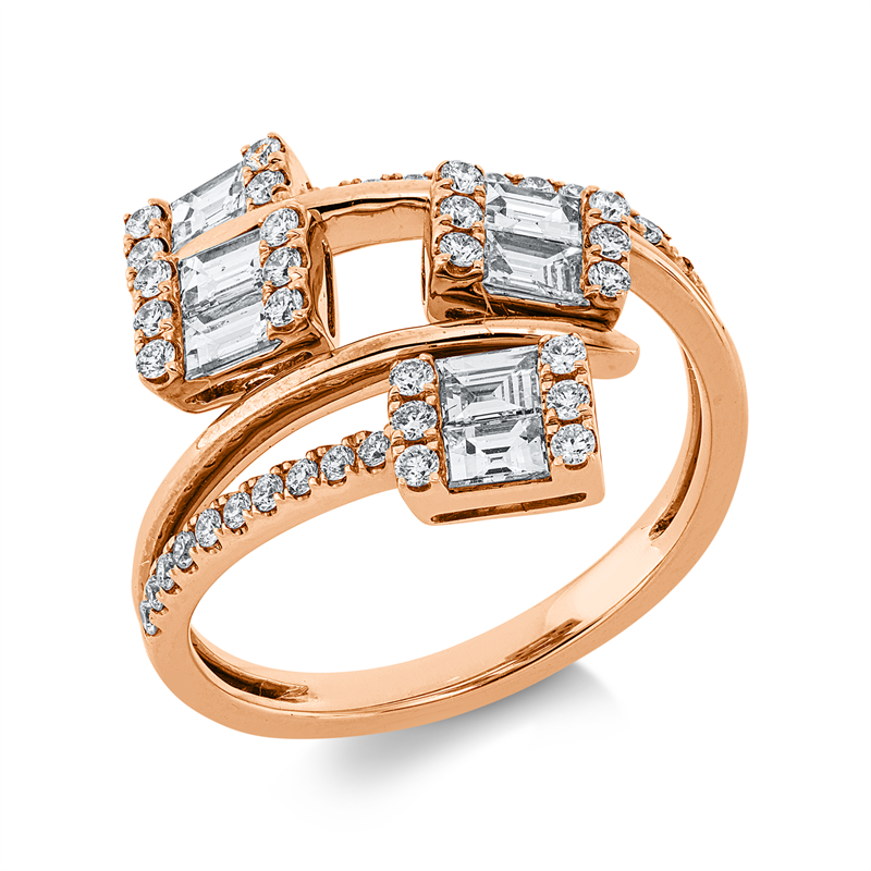 Ring 18 kt RG, 8 Bag. 0,81 ct, TW-vsi, 24 Brill. 0,23 ct, TW-si, 20 Brill. 0,13 ct, TW-si