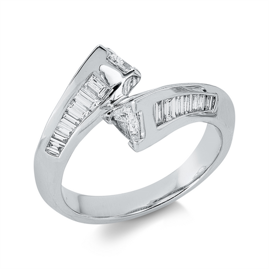 Ring 18 kt WG, 2 Triangel 0,37 ct, TW-vsi, 28 Bag. 0,75 ct, TW-vsi