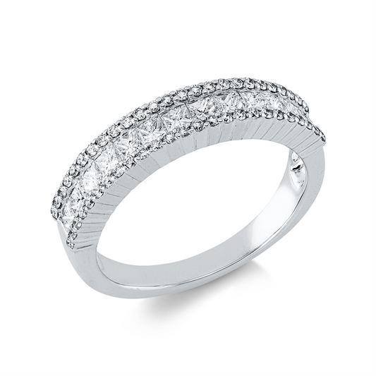 Ring 18 kt WG, 13 Princ. 0,61 ct, F-vsi, 50 Brill. 0,23 ct, F-vsi/si