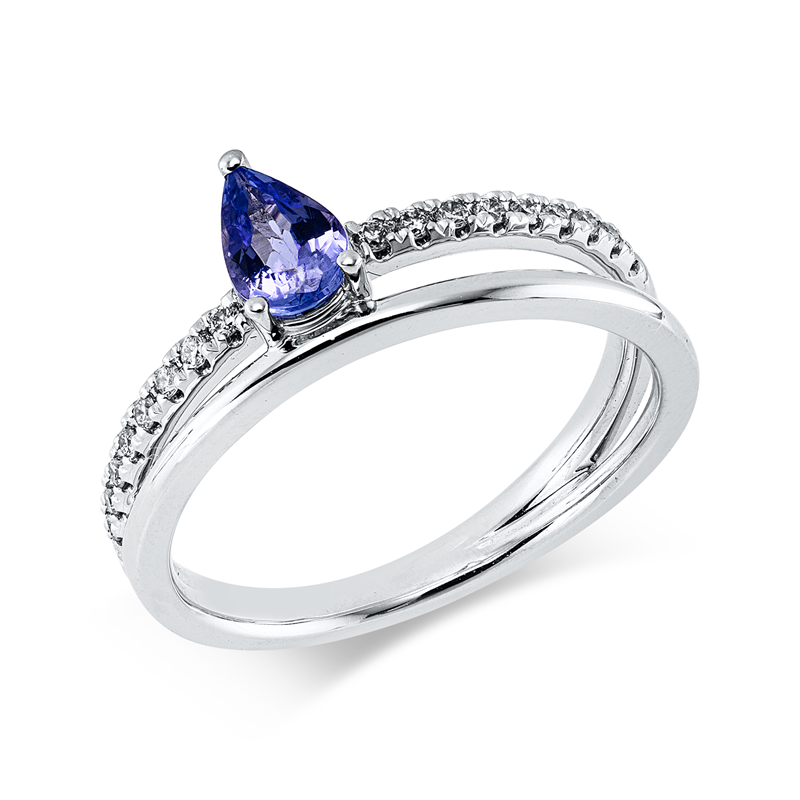 Ring 14 kt WG, 18 Brill. 0,12 ct, W-si, 1 Tansanit 0,43 ct blau