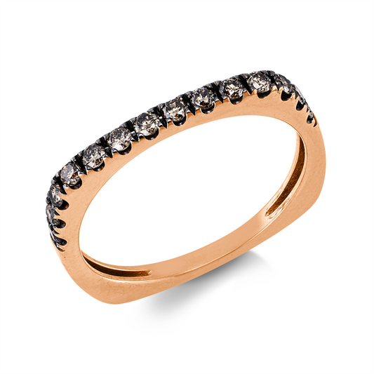 Ring 18 kt RG, Fassung schwarz rhodiniert, 14 Brill. 0,32 ct, braun