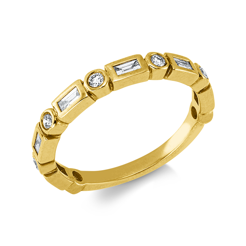 Ring 18 kt GG, 7 Brill. 0,15 ct, TW-si, 6 Bag. 0,20 ct, TW