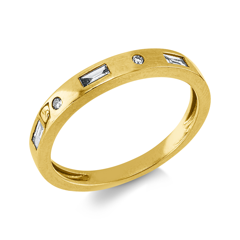 Ring 18 kt GG, 2 Brill. 0,02 ct, W-si, 3 Bag. 0,12 ct, W-si