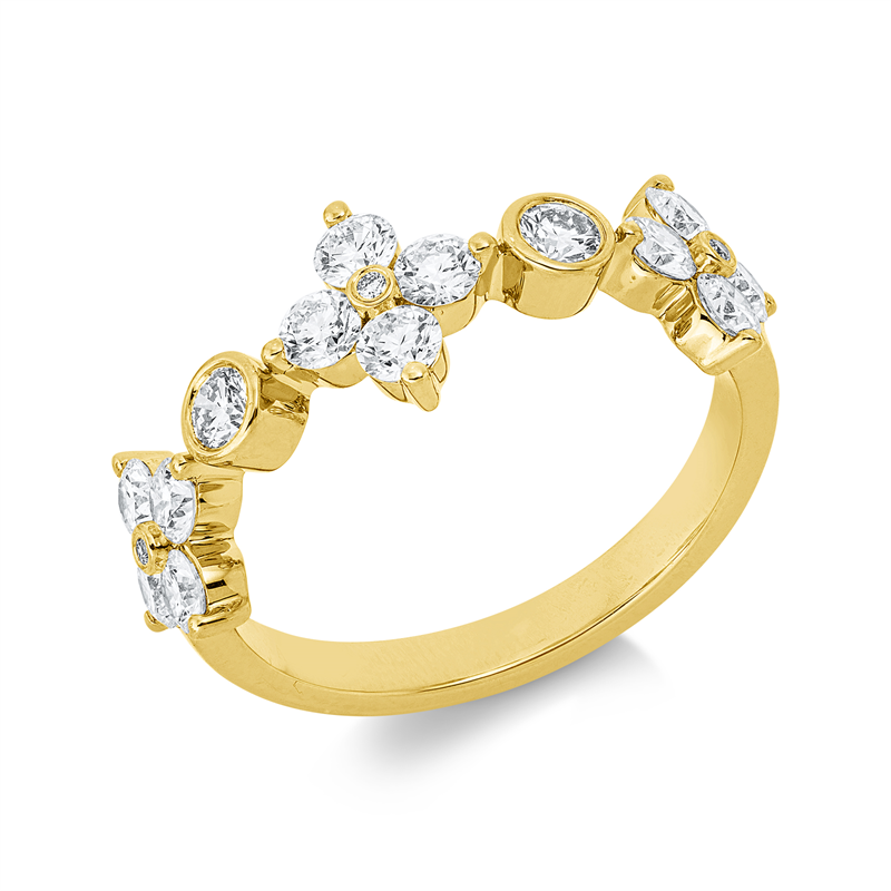 Ring 18 kt GG, 14 Brill. 0,99 ct, TW-si, 3 Brill. 0,01 ct, TW-si