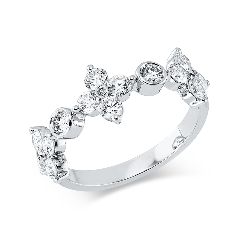 Ring 18 kt WG, 14 Brill. 1,06 ct, TW-si, 3 Brill. 0,01 ct, TW-si