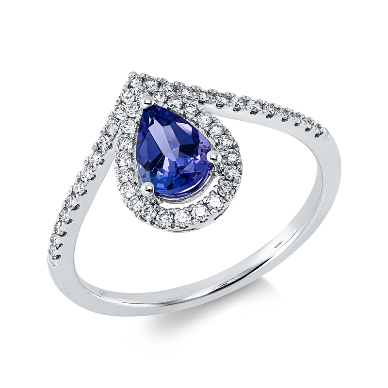Ring 14 kt WG, 47 Brill. 0,22 ct, W-si, 1 Tansanit 0,66 ct blau