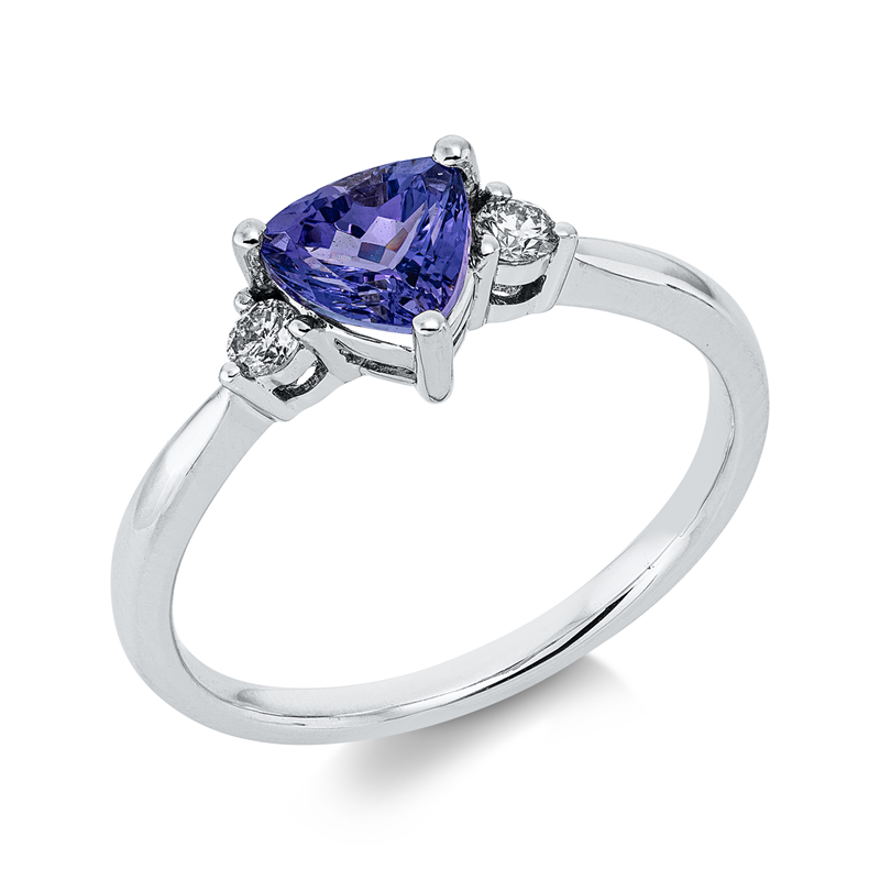 Ring 14 kt WG, 2 Brill. 0,11 ct, W-si, 1 Tansanit 0,90 ct blau
