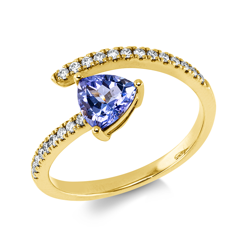 Ring 14 kt GG, 22 Brill. 0,17 ct, W-si, 1 Tansanit 0,80 ct blau