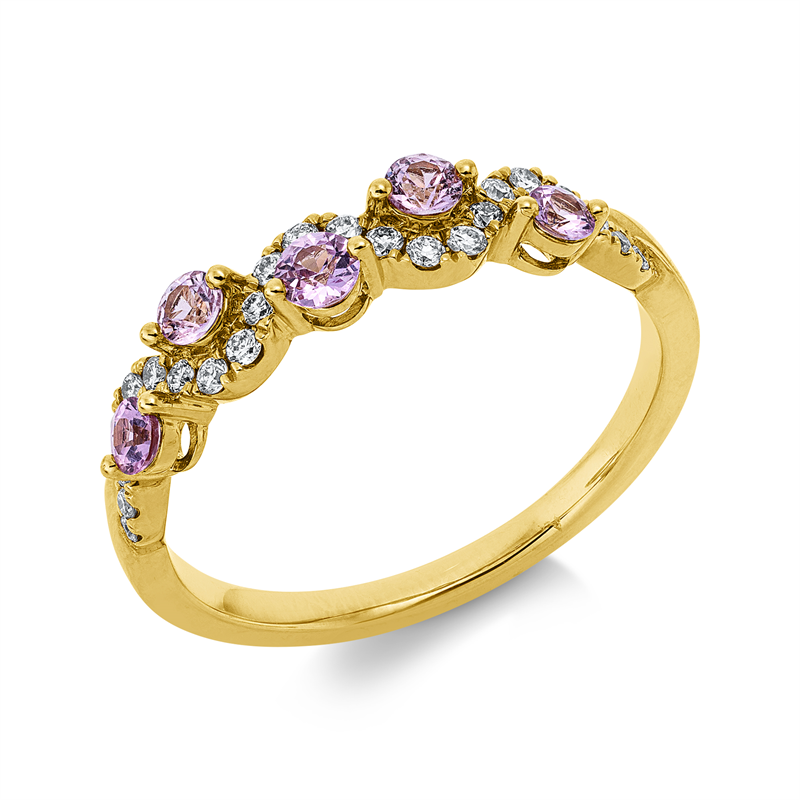 Ring 14 kt GG, 23 Brill. 0,17 ct, W-si/pi, 5 Saphire 0,37 ct pink