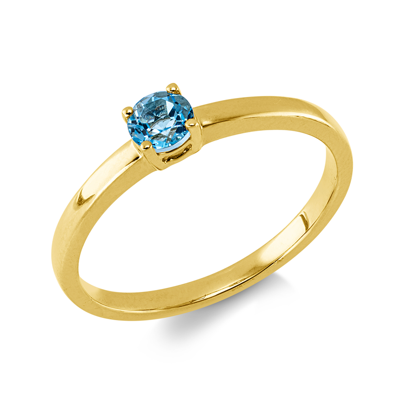 Ring 14 kt GG, 1 Topas 0,34 ct blau