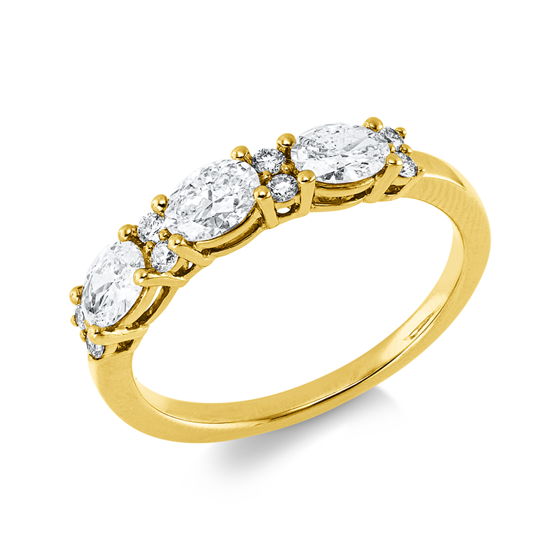 Ring 18 kt GG, 3 Oval 0,74 ct, W-si, 8 Brill. 0,13 ct, W-si