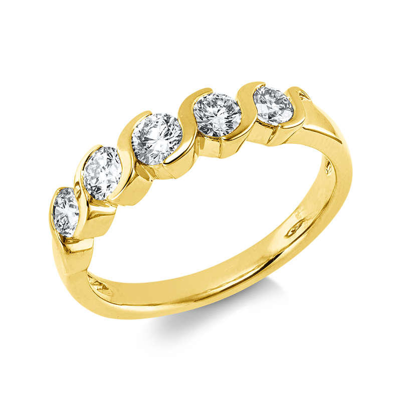 Ring 14 kt GG, 2 Brill. 0,31 ct, W-si, 1 Brill. 0,17 ct, W-si, 2 Brill. 0,25 ct, W-si