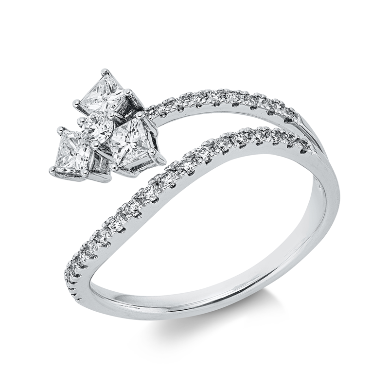 Ring 14 kt WG, 1 Brill. 0,06 ct, W-si, 3 Princ. 0,37 ct, W-si, 29 Brill. 0,20 ct, W-si