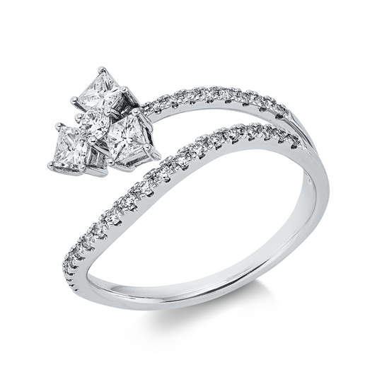 Ring 14 kt WG, 1 Brill. 0,06 ct, W-si, 3 Princ. 0,37 ct, W-si, 29 Brill. 0,20 ct, W-si