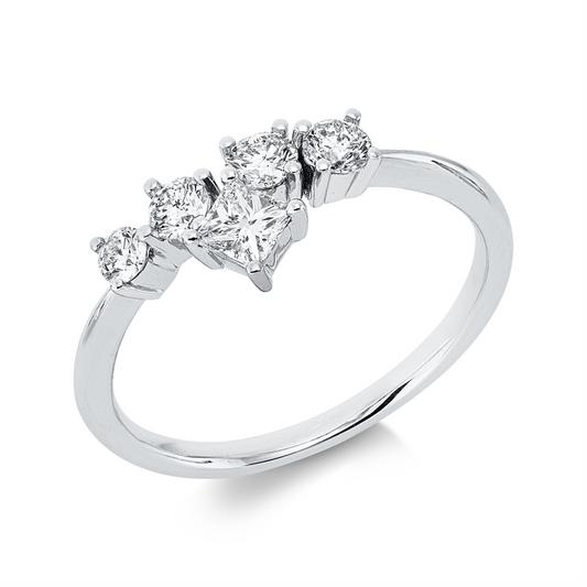 Ring 14 kt WG, 2 Brill. 0,19 ct, W-si, 1 Brill. 0,11 ct, W-si, 1 Princ. 0,19 ct, W-si, 1 Brill. 0,07 ct, W-si