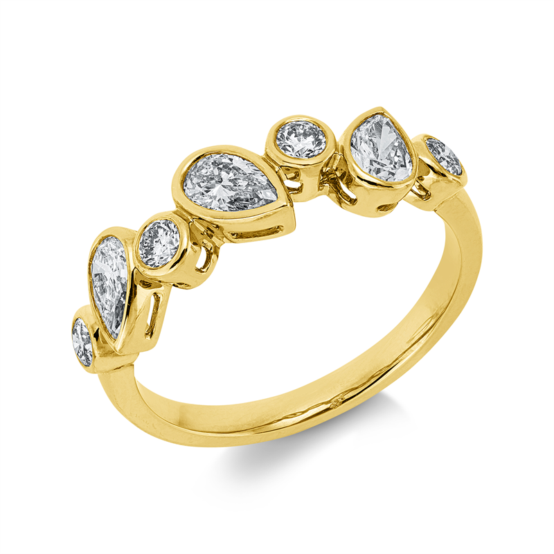 Ring 14 kt GG, 3 Tropfen 0,67 ct, W-si, 4 Brill. 0,25 ct, W-si