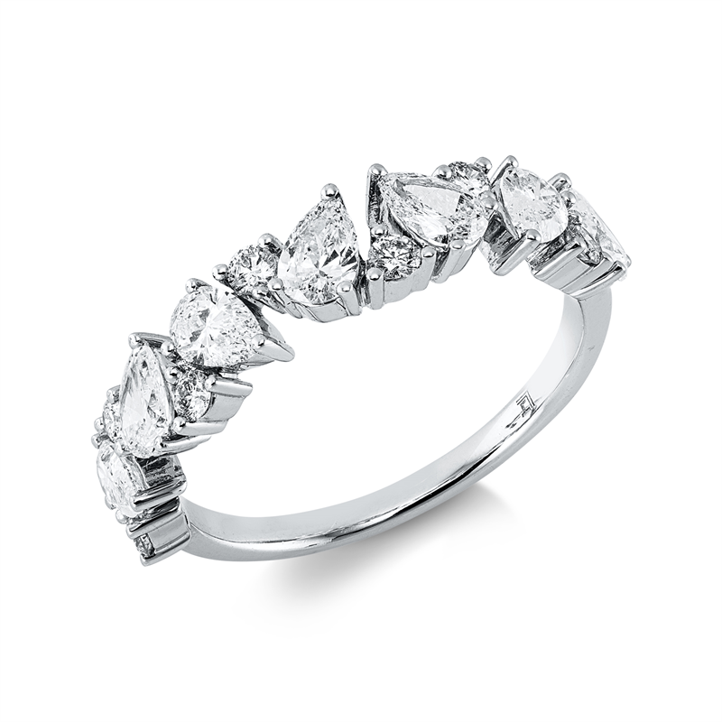 Ring 14 kt WG, 7 Tropfen 1,08 ct, W-si, 8 Brill. 0,25 ct, W-si