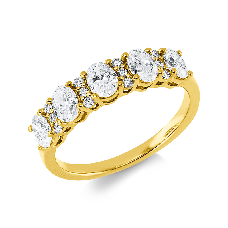 Ring 18 kt GG, 5 Oval 0,61 ct, W-si, 12 Brill. 0,12 ct, W-si